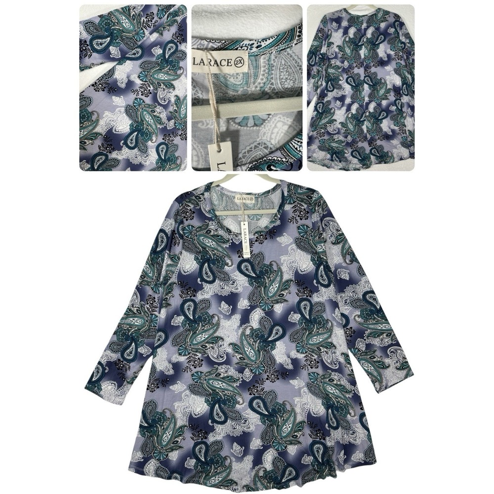 NWT LARACE Paisley Tunic Top 2X Lilac 3/4 Sleeve Flowy Whimsigoth Boho